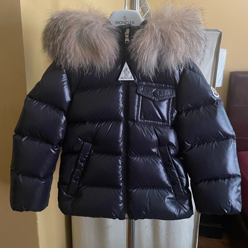 Authentic Moncler Dark Puffer Jacket with Fur Trim Kids